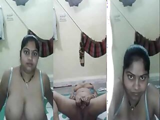 Bhabhas big tits jerking off her pussy on camera